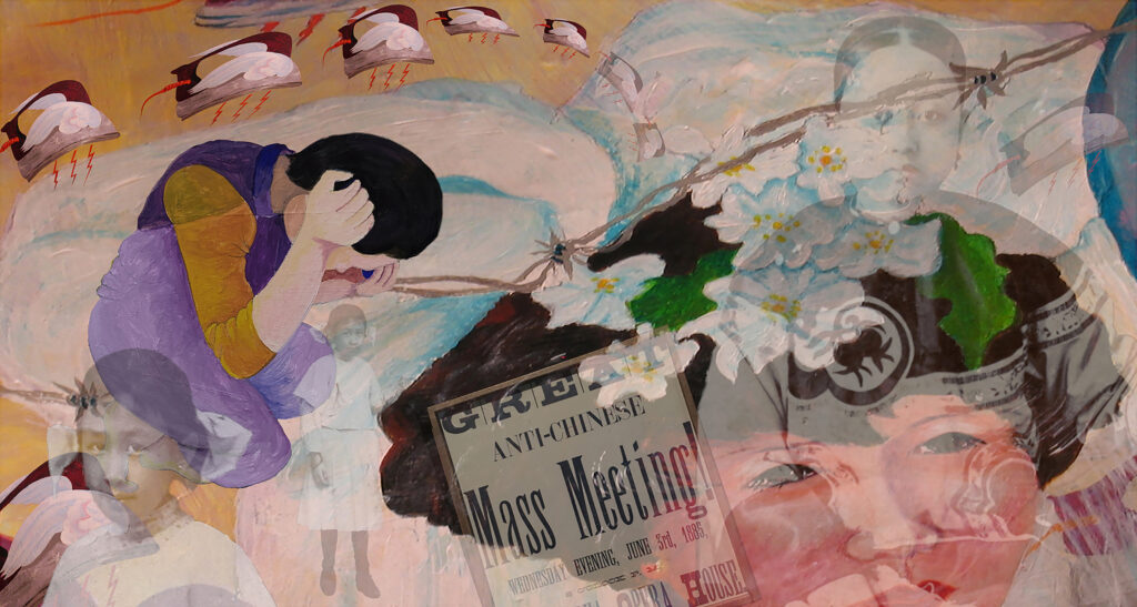 Cheryll Leo-Gwin, Iron Workers, Digital collage on archival paper, 3’h x 6’w, 2024, photo: Artist