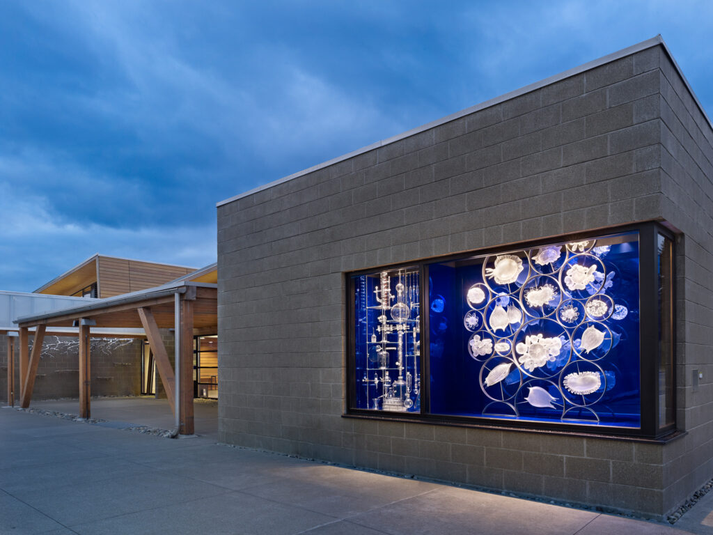 Ellen Sollod, Collection and Transformation, glass, steel, 6'h x 12'w x 2'd, Photo credit: Benjamin Benschneider